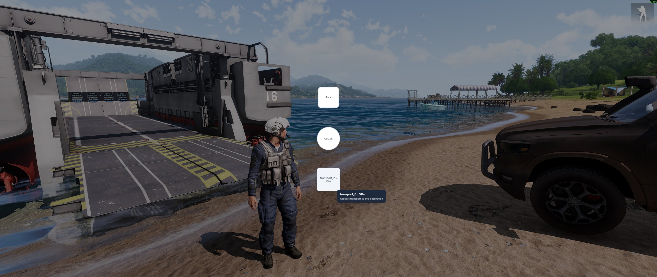 Player transport destination submenu