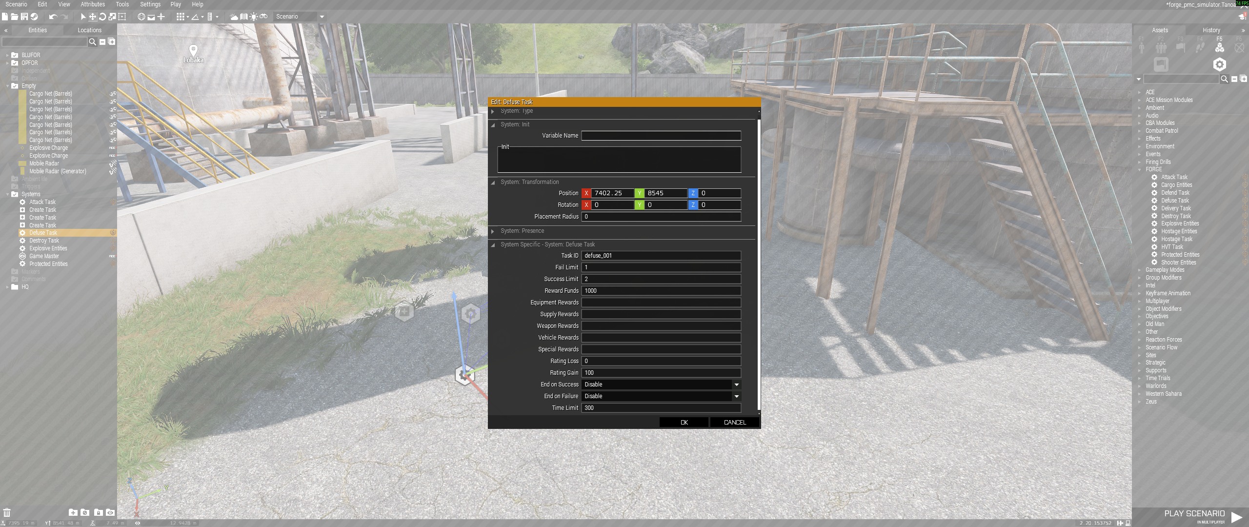 Defuse task module parameters